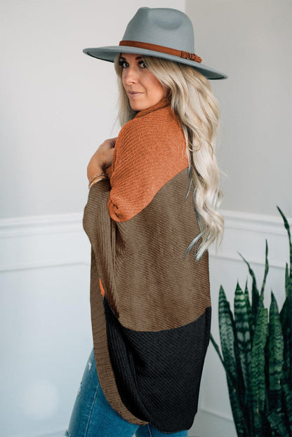 Neutral Colorblock Drapey Cardigan