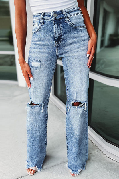 Washed Ripped Wide Leg High Waist Jeans