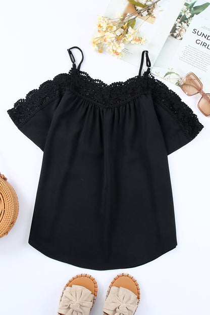 Crochet Neckline Off-shoulder Short Sleeve Top