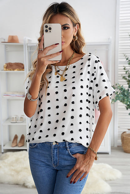 Swiss Dot Texture Short Sleeve Top