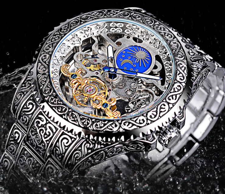 European And American Style Men's Fashion Hollow Retro Carved Automatic Mechanical Watch