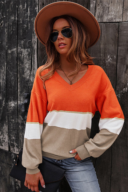 Colorblock V Neck Sweater