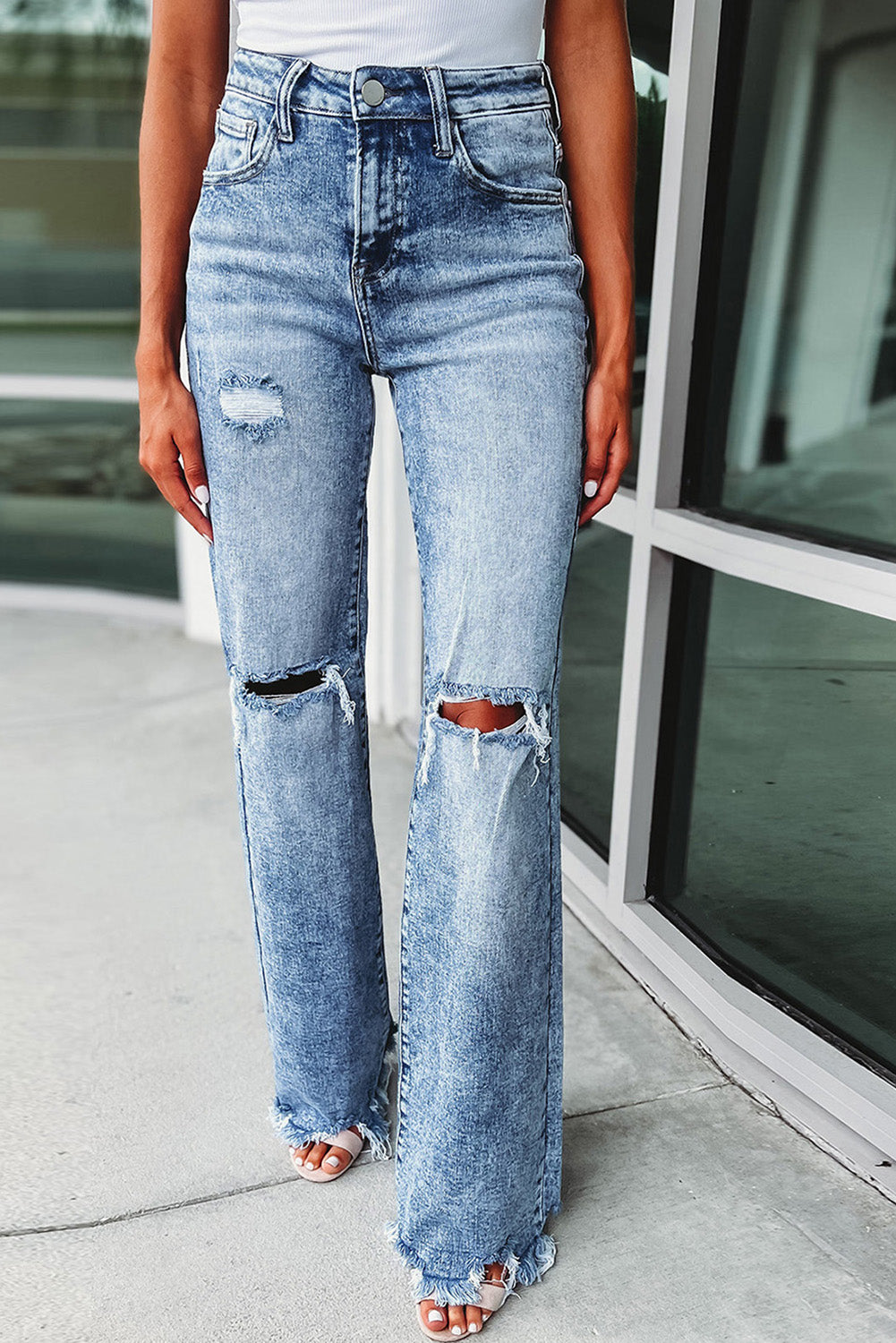 Washed Ripped Wide Leg High Waist Jeans