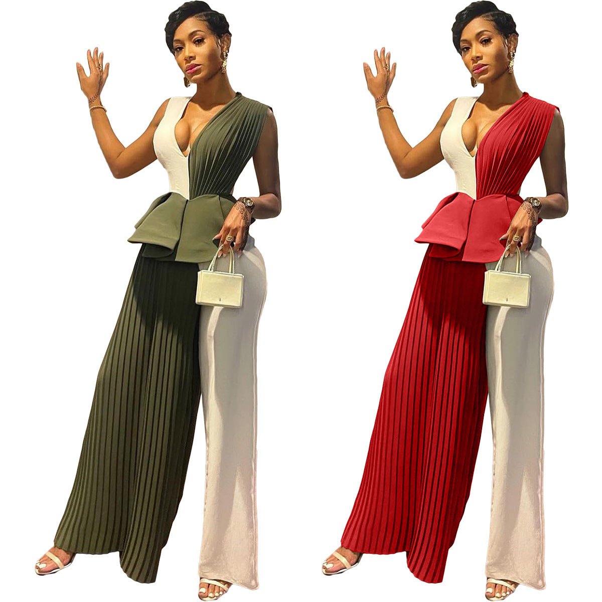 Ruffled Pleated Panel Jumpsuit