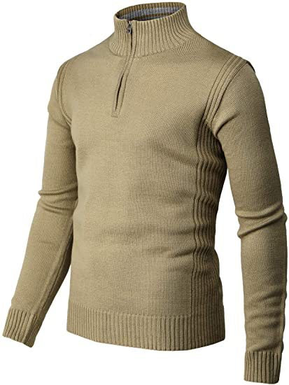 Casual Slim Pullover Knit Zipper Stand Collar Polo Shirt