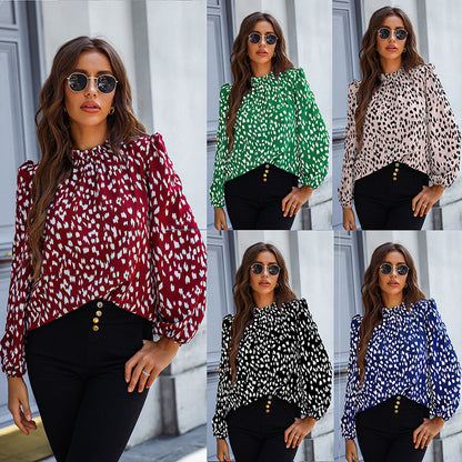 Half-high Collar Long Sleeves Pullover Temperament Blouse/Shirt