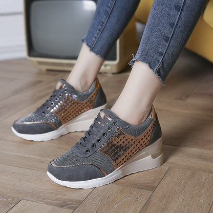 Height Increasing Hollow Out Lace-up Sneakers