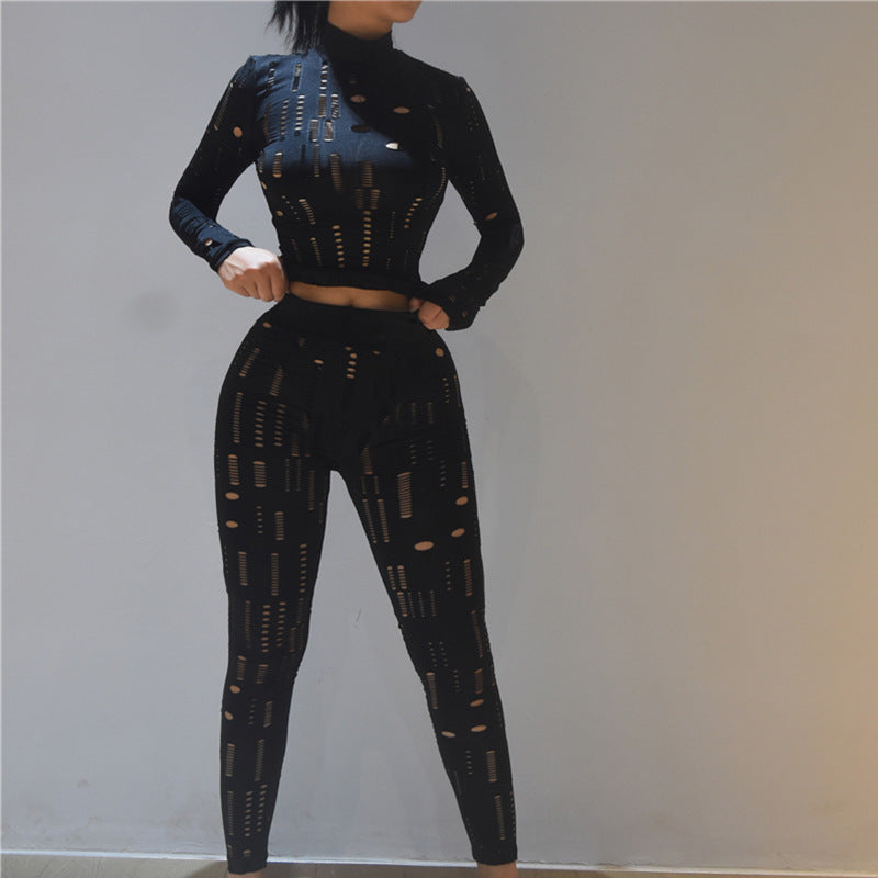 Sexy Cutout Ripped High Waist Skinny Trousers