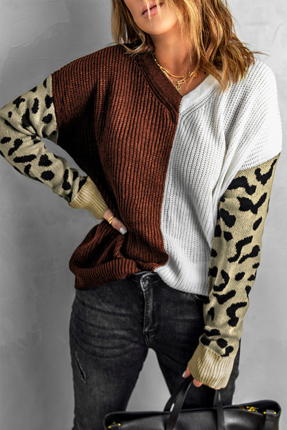 Print Contrast Color V Neck Sweater