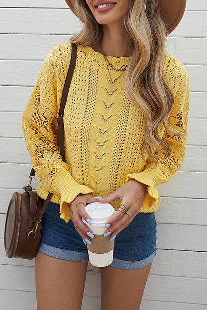 Crochet Lace Pointelle Knit Sweater