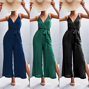 V-neck Strap Split Jumpsuit