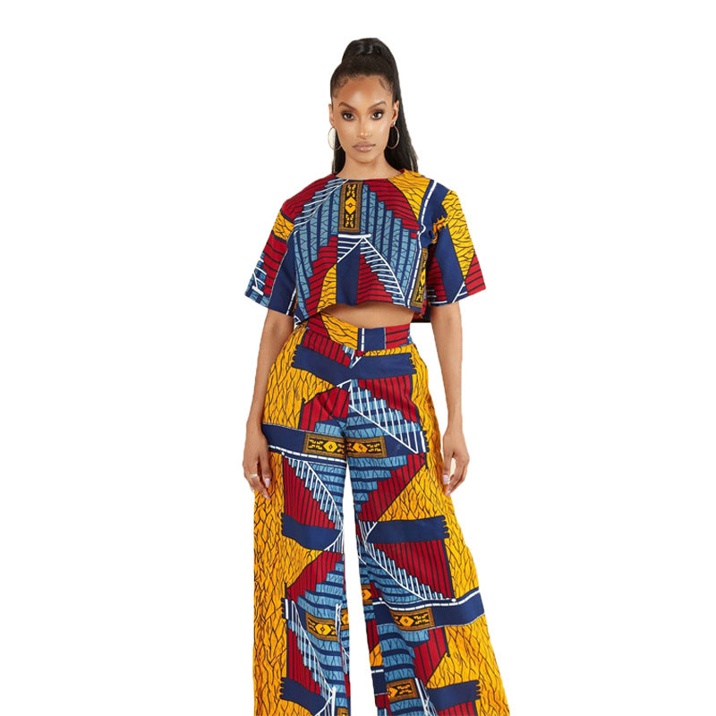 Ethnic Style Women's Fashion Short Sleeve Two-piece Wide Leg