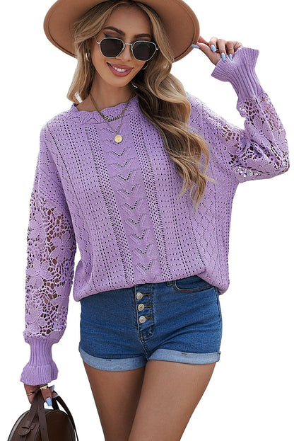 Crochet Lace Pointelle Knit Sweater