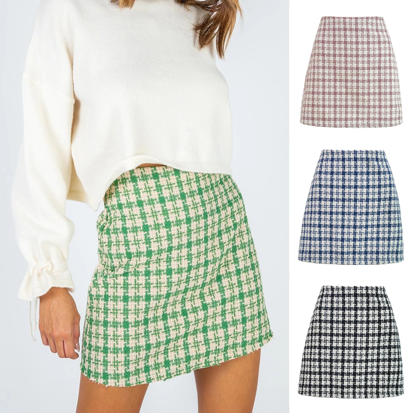 High-waisted Retro Well Grid A-line Skirt